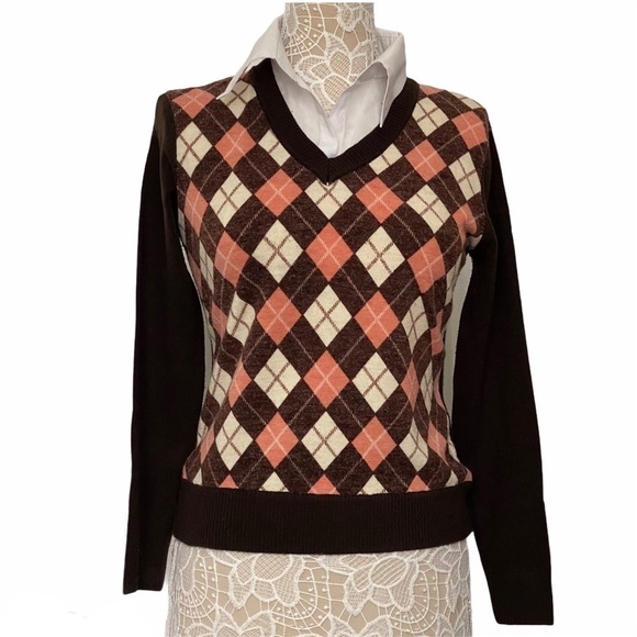 Adina Argyle front Brown sweater with white collar - Picture 1 of 9